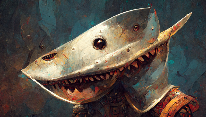 midjourney ai - anthropomorphic shark gladiator